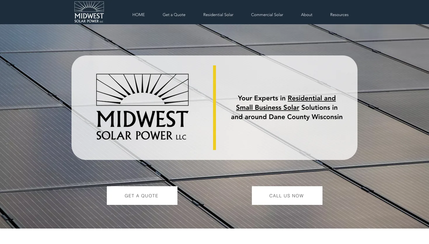 Midwest Solar Power website screenshot