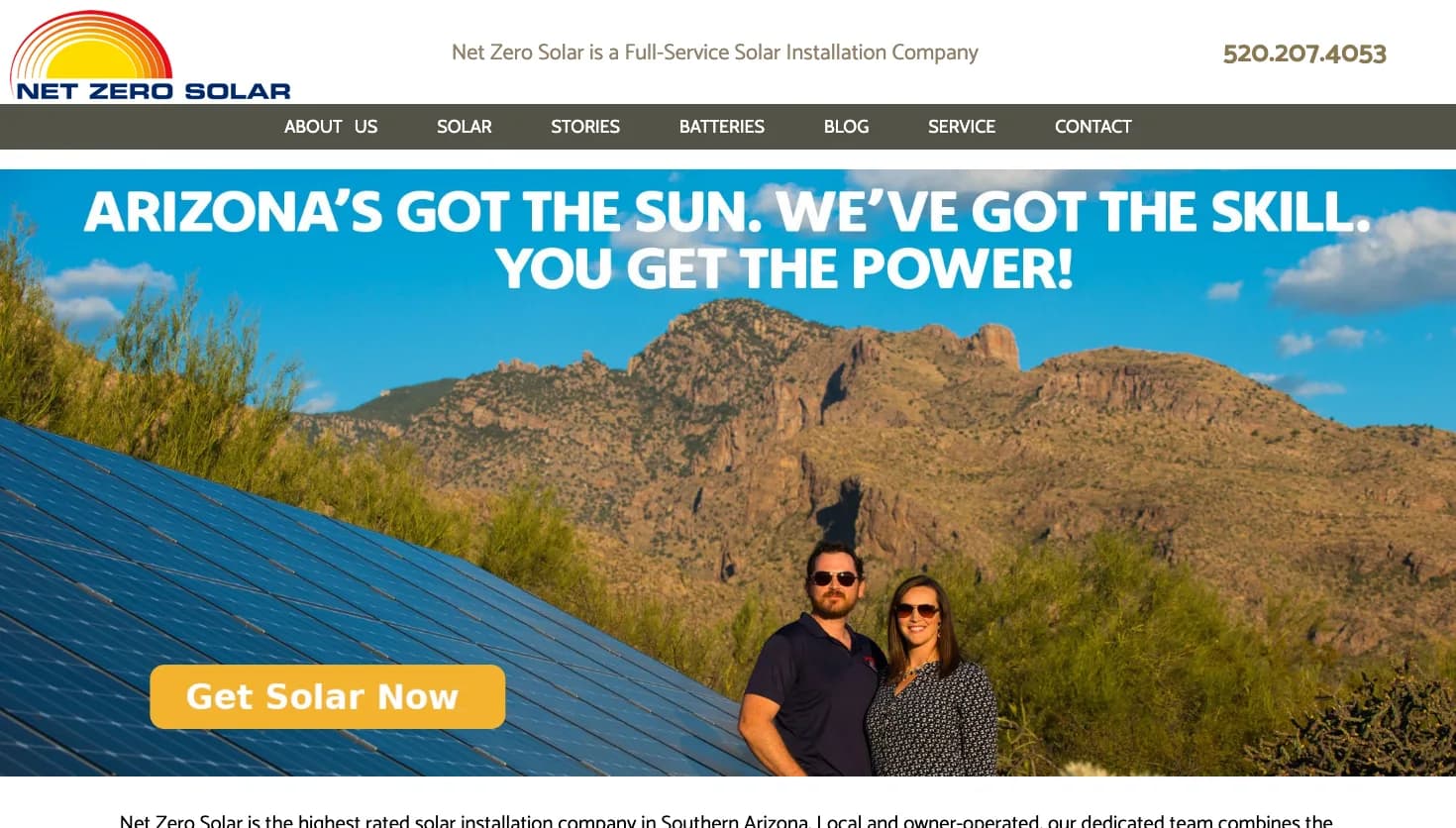 Net Zero Solar website screenshot