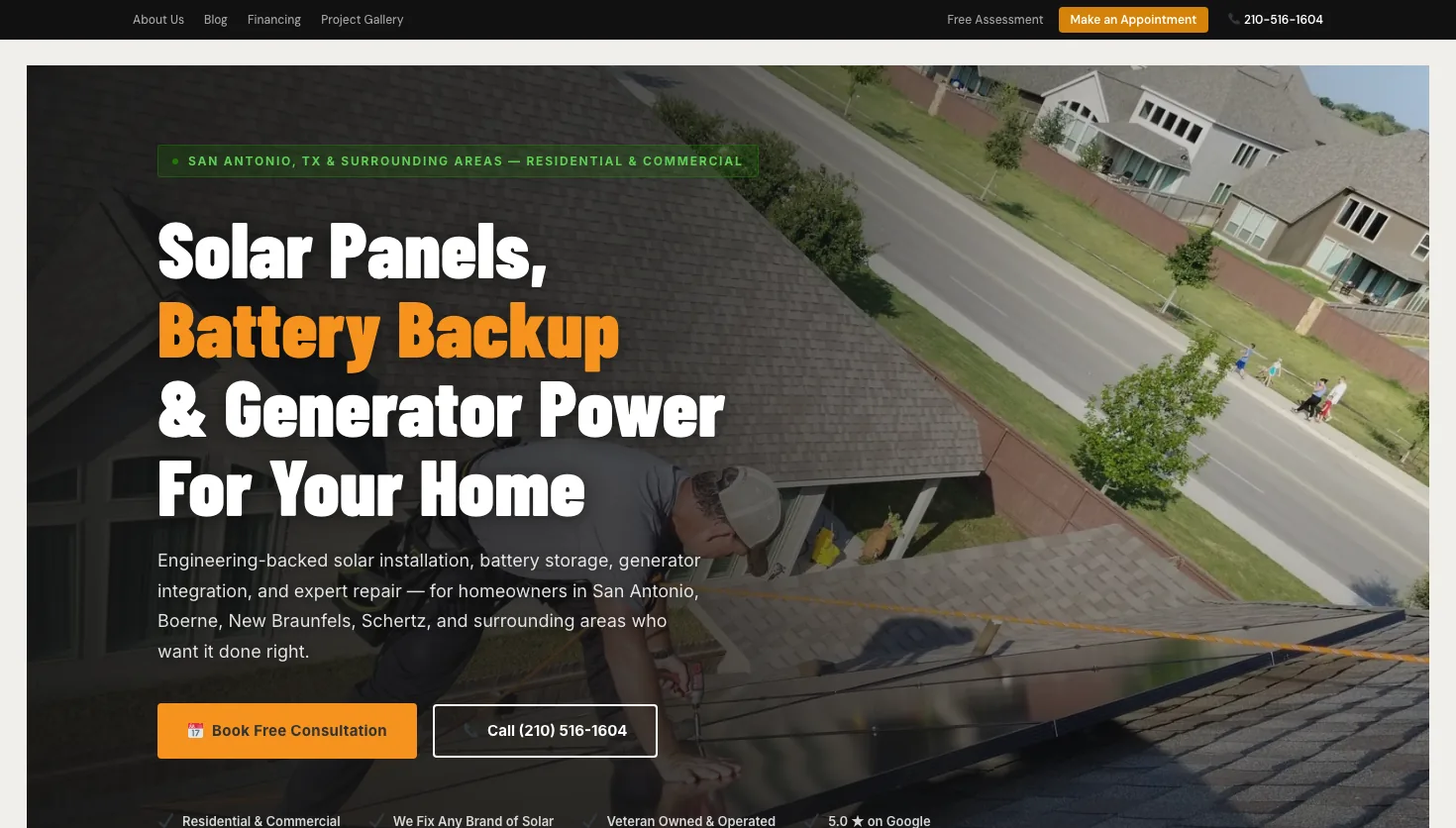 Texas Engineered Solar website screenshot