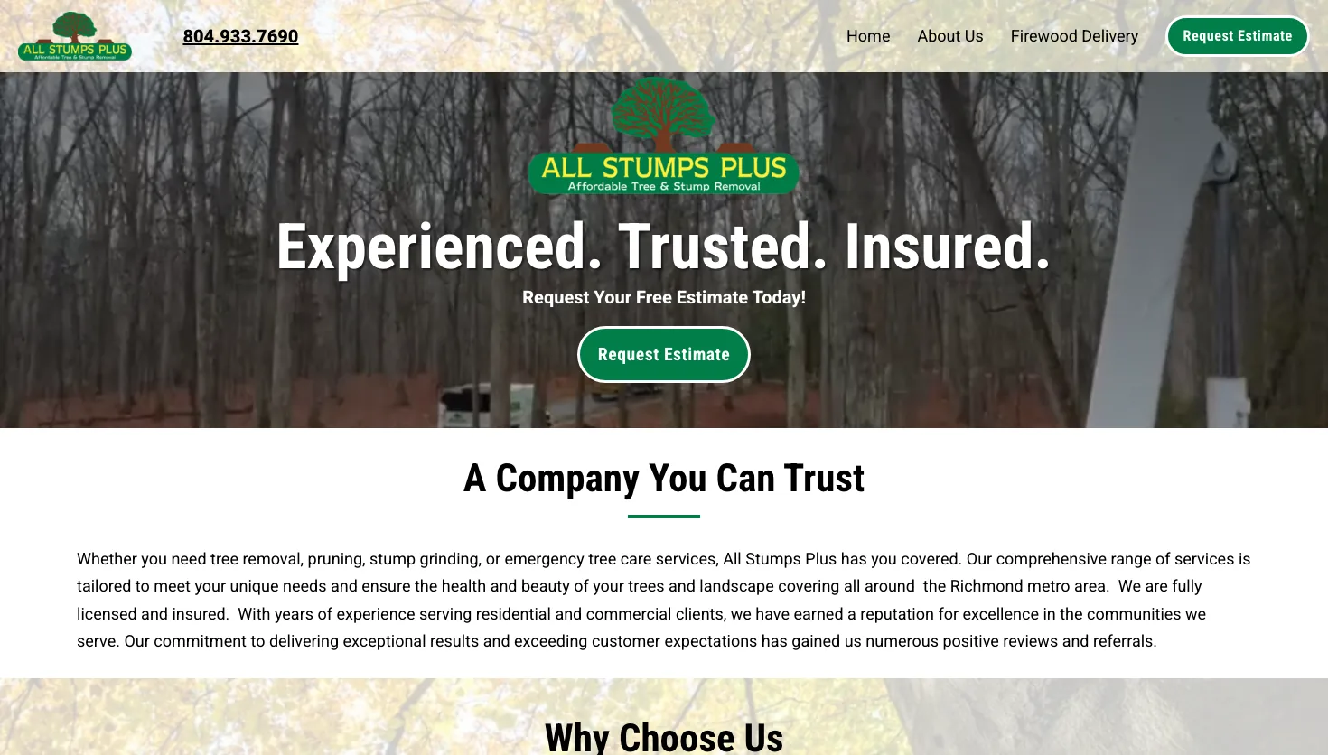 ALL STUMPS PLUS LLC website screenshot