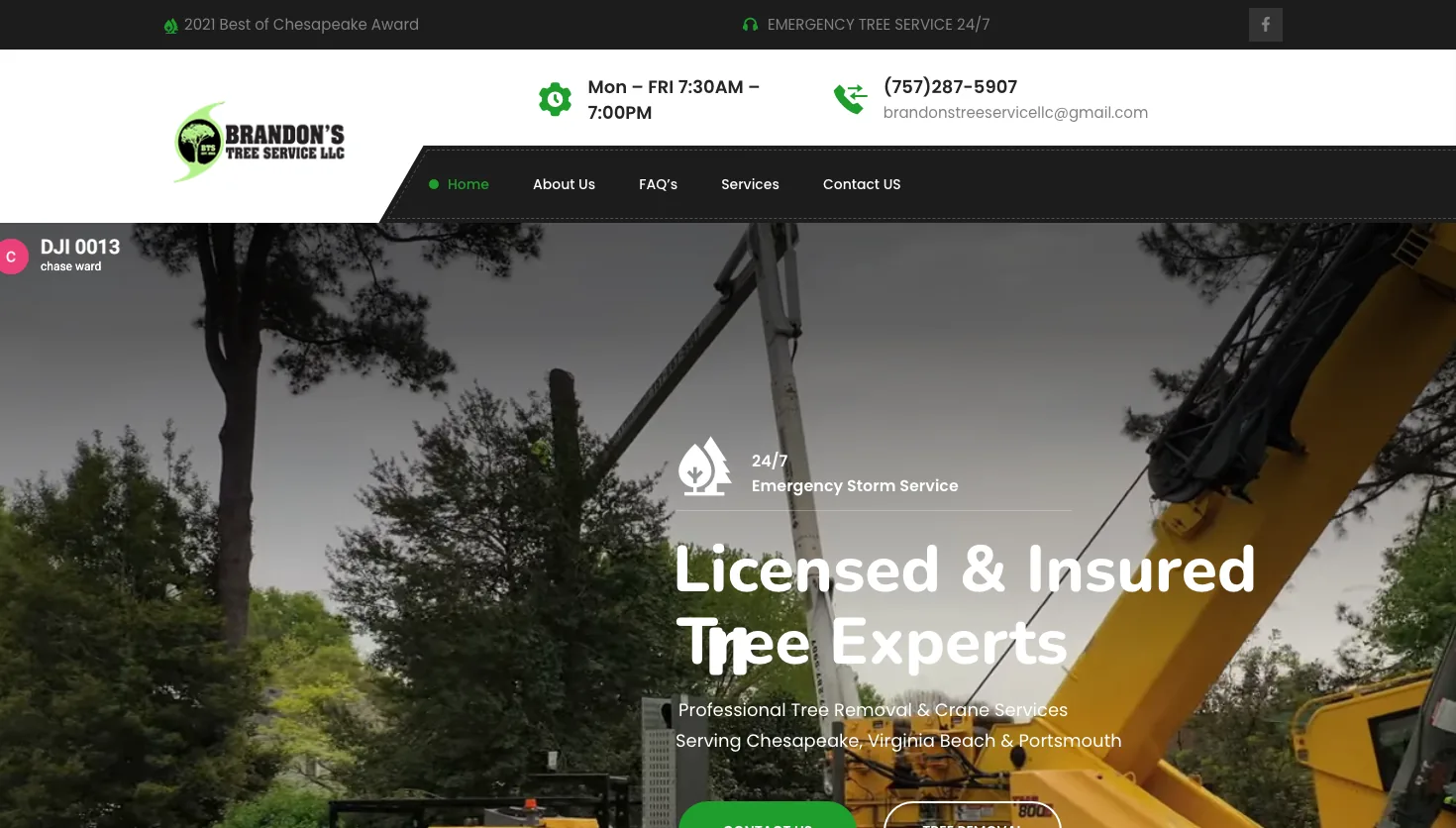 Brandon's Tree Service website screenshot