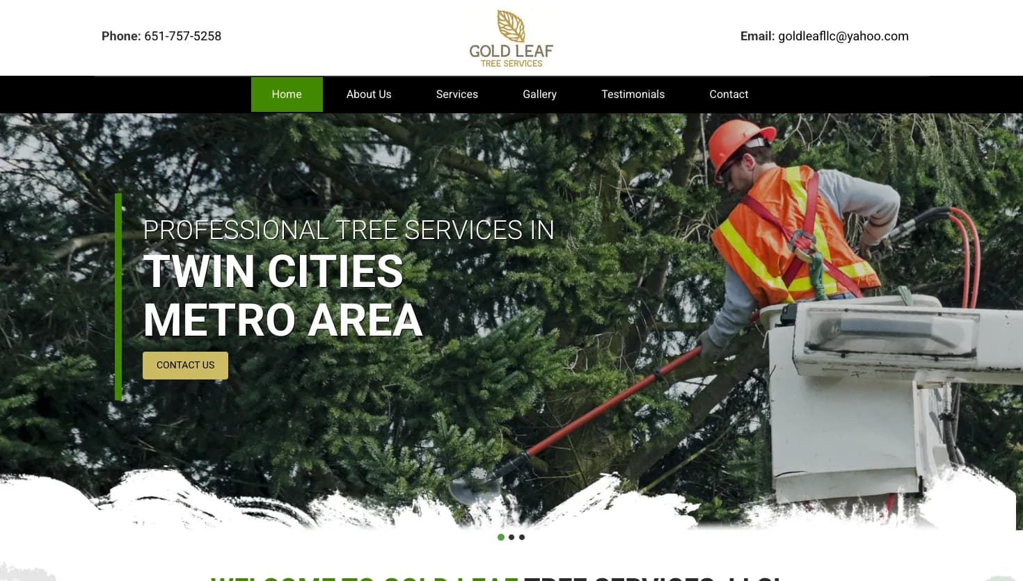 Gold Leaf Tree Services inc. website screenshot