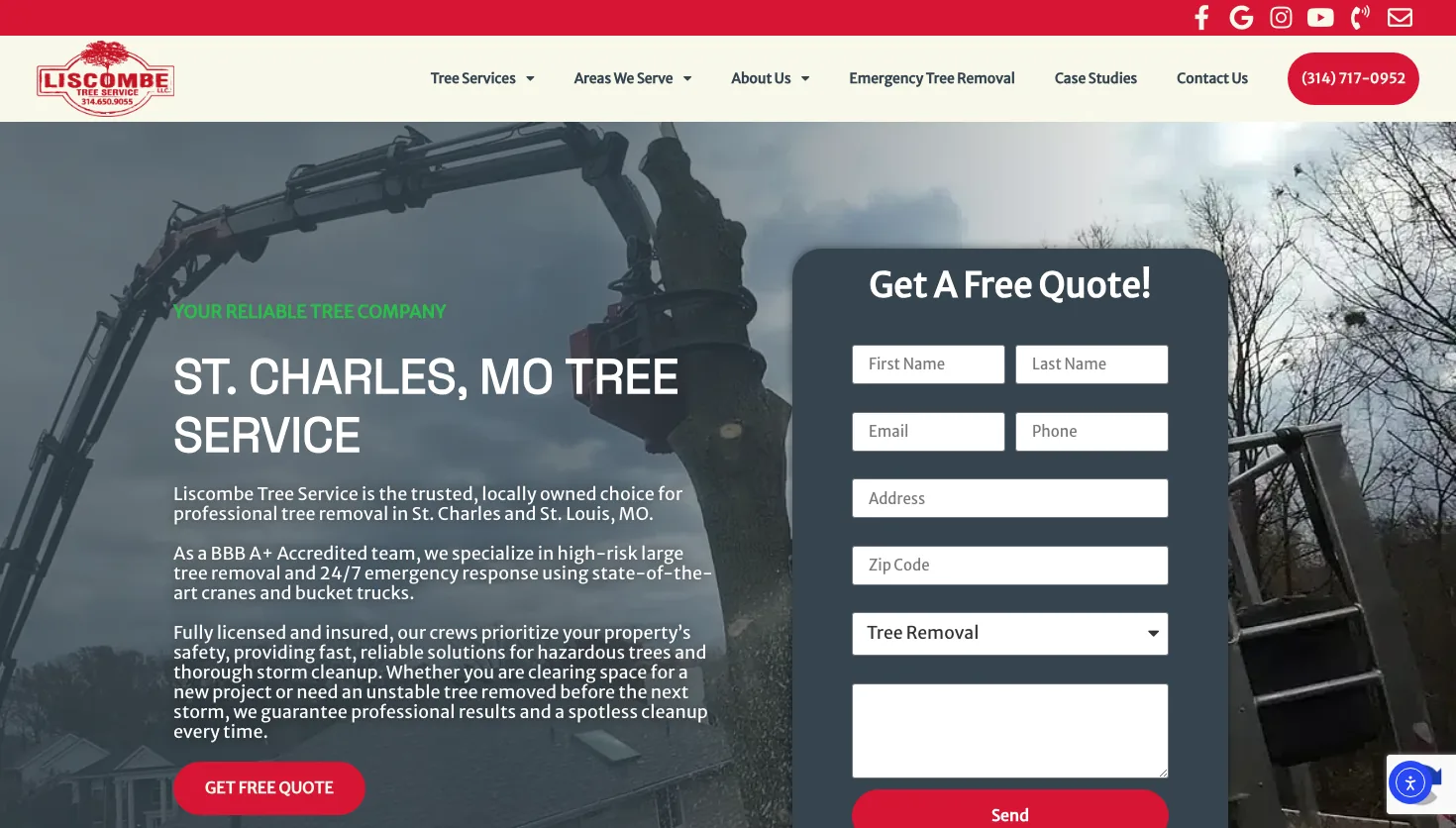 Liscombe Tree Service website screenshot