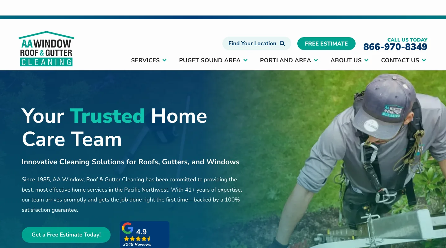 AA Window, Roof & Gutter Cleaning website screenshot