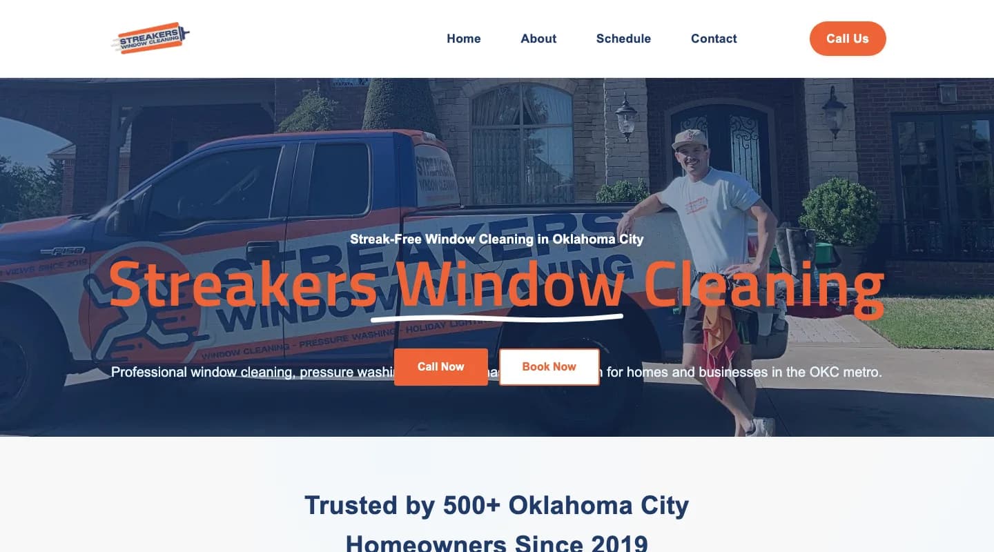 Streakers Window Cleaning website screenshot