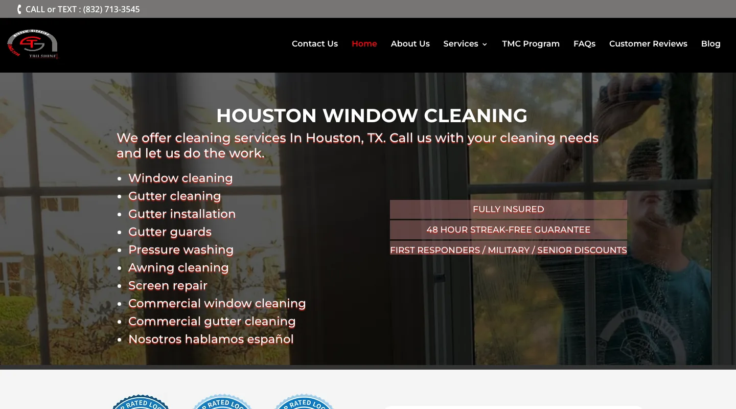 TRUSHINE WINDOW CLEANING COMPANY LTD | Houston website screenshot
