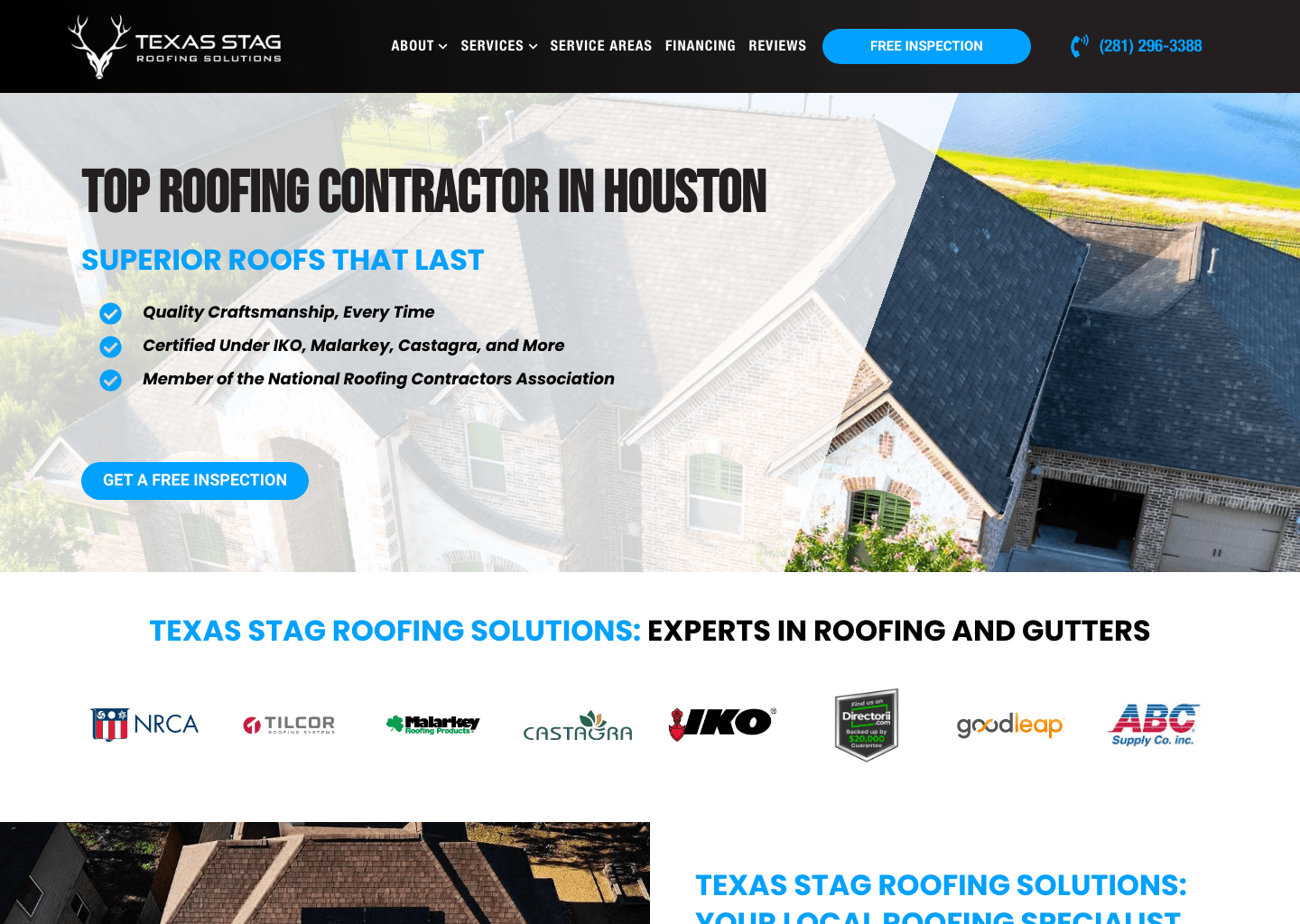 Texas Stag Roofing Solutions website screenshot
