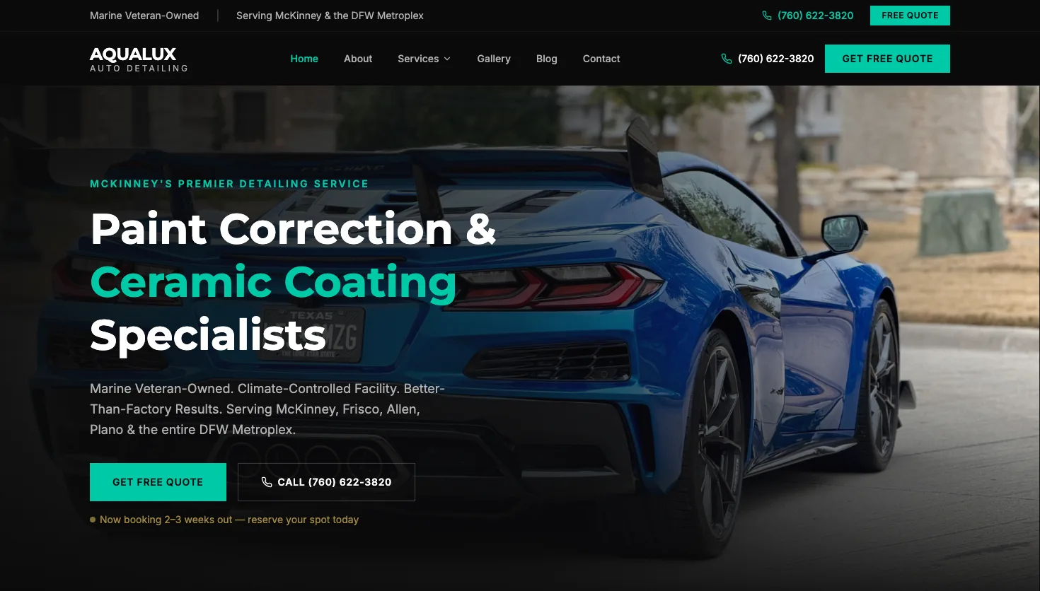 Aqualux Auto Detailing website screenshot