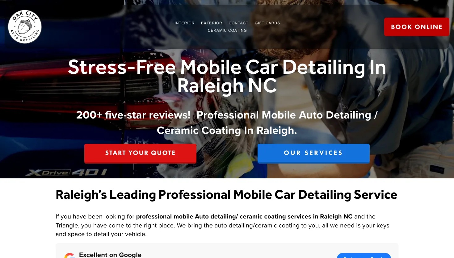 Oak City Auto Detailing | Mobile Car Detailing Raleigh | Ceramic Coating Raleigh website screenshot
