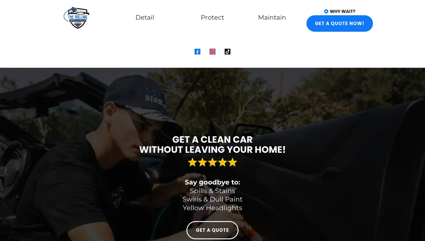 The Rolling Diamond Mobile Detailing website screenshot