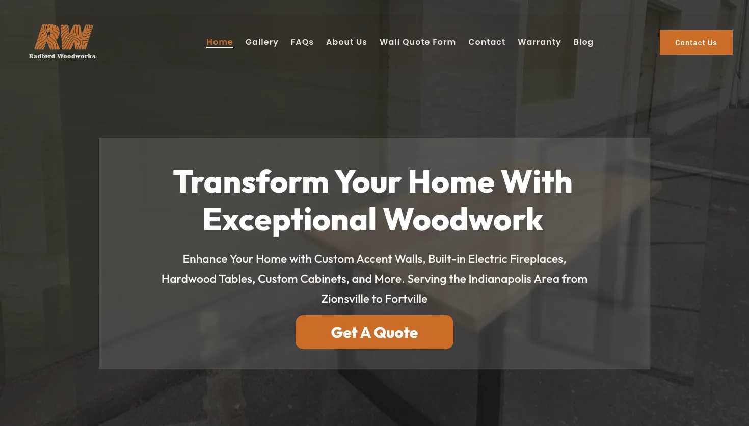 Radford Woodworks website screenshot