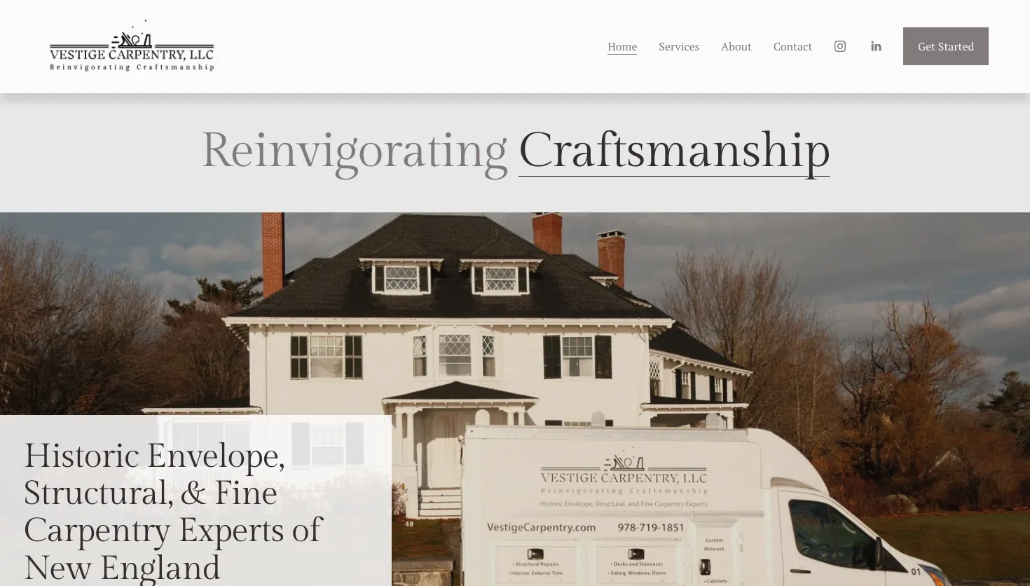 Vestige Carpentry, LLC website screenshot