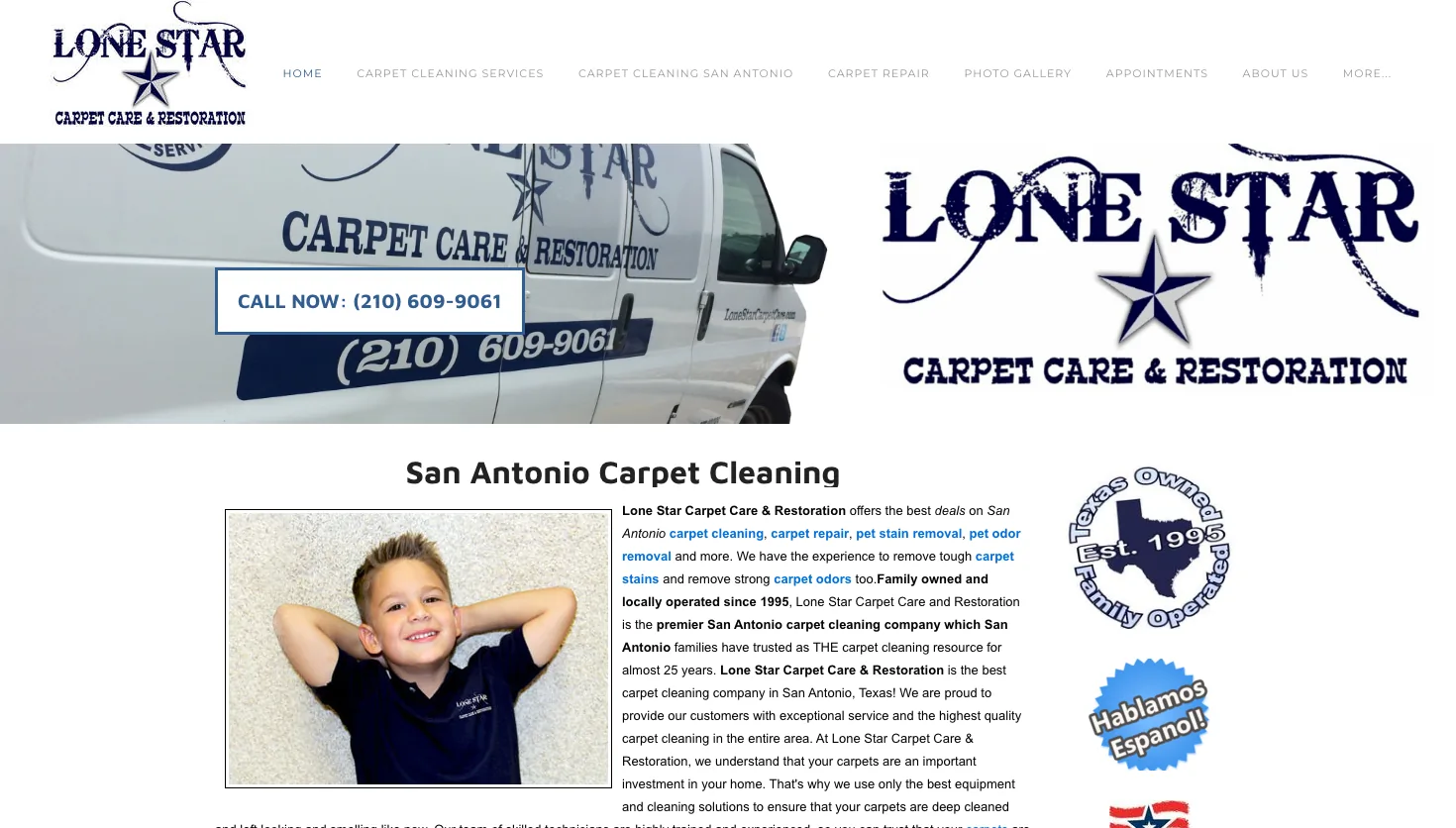 Lone Star Carpet Care and Restoration website screenshot