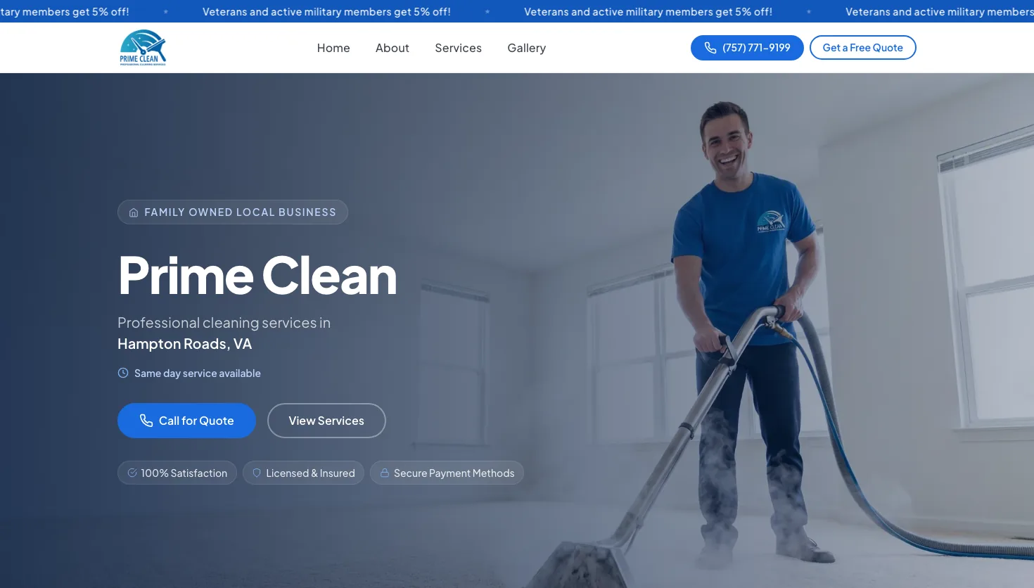 PRIME CLEAN VA website screenshot