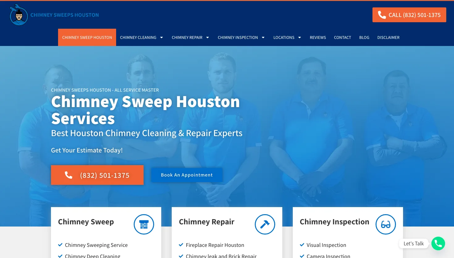 Chimney Sweeps Houston website screenshot