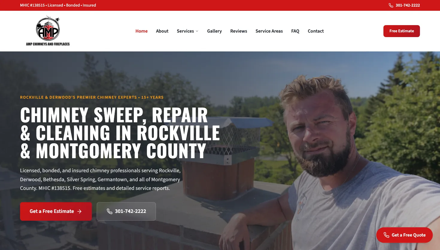 AMP CHIMNEYS AND FIREPLACES INC website screenshot