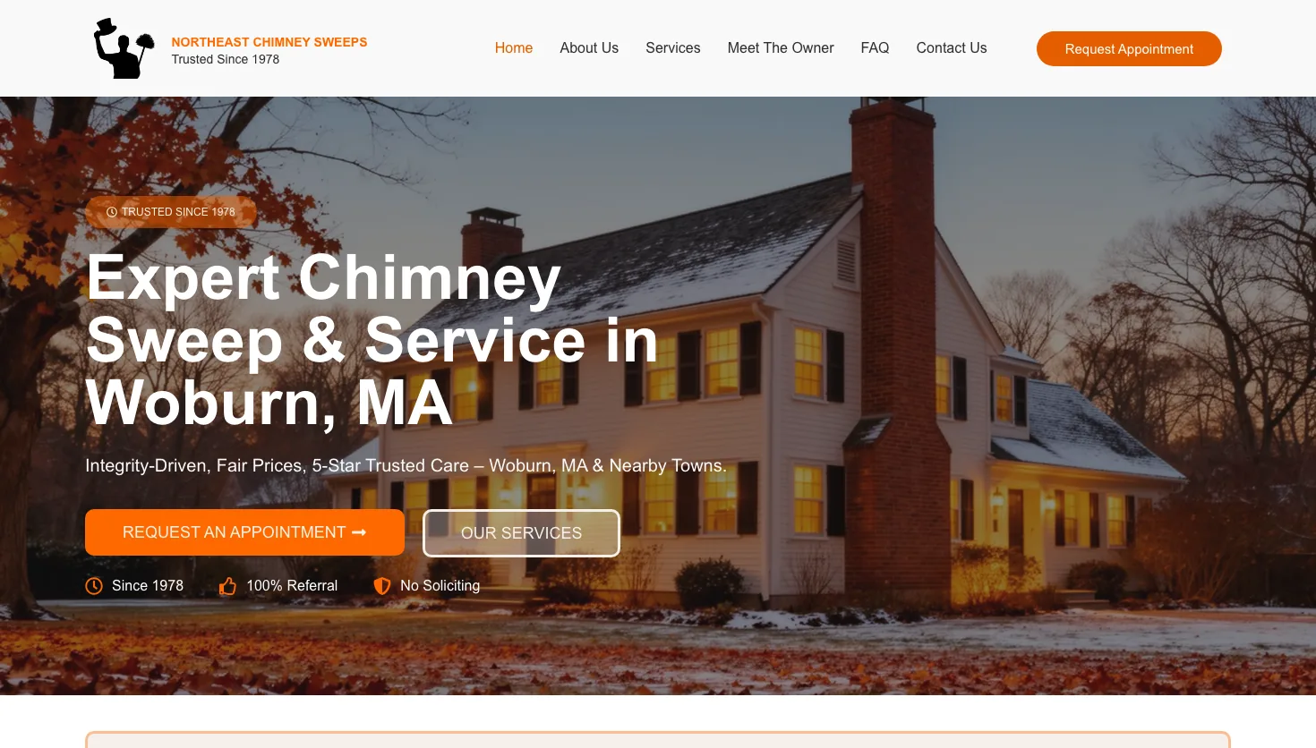 Northeast Chimney Sweeps website screenshot