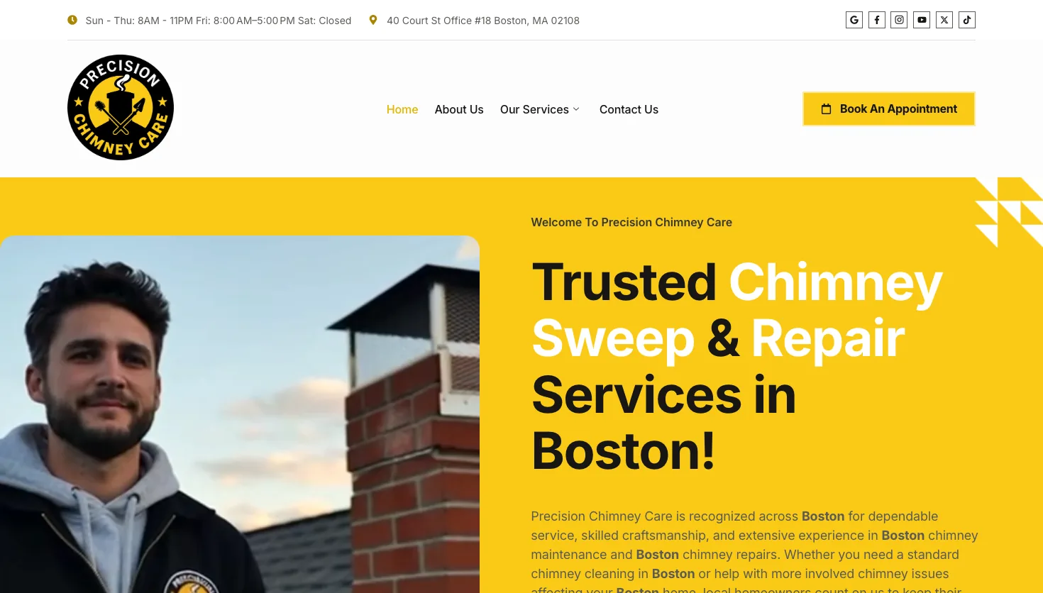 Precision Chimney Care website screenshot