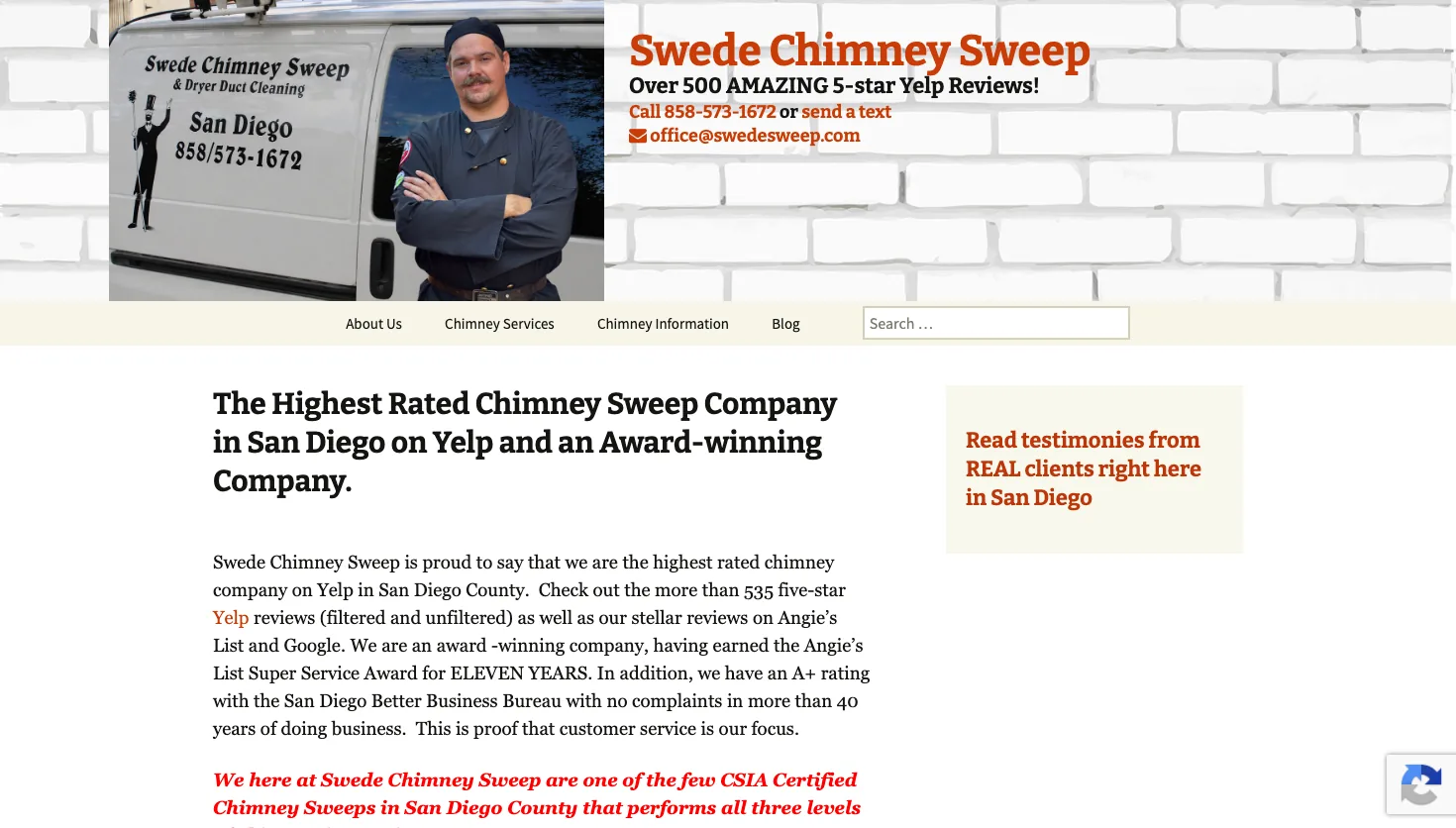 Swede Chimney Sweep & Dryer Vent Cleaning website screenshot