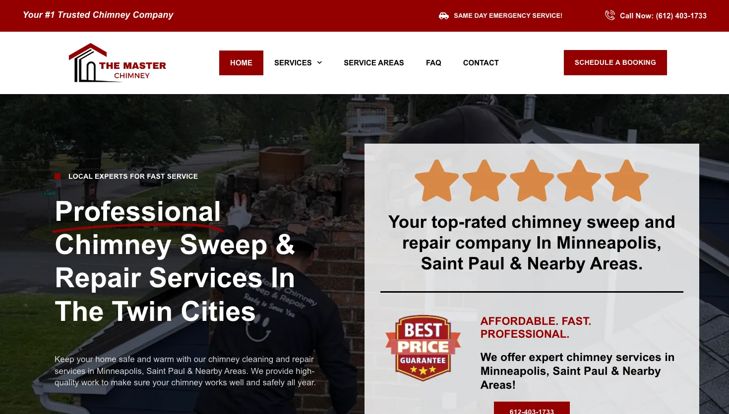 The Master Chimney Sweep & Repair LLC website screenshot