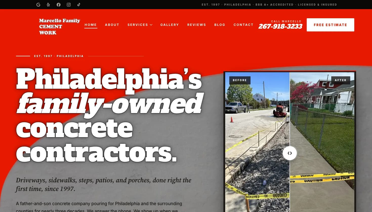 Marcello Family Cement Work website screenshot