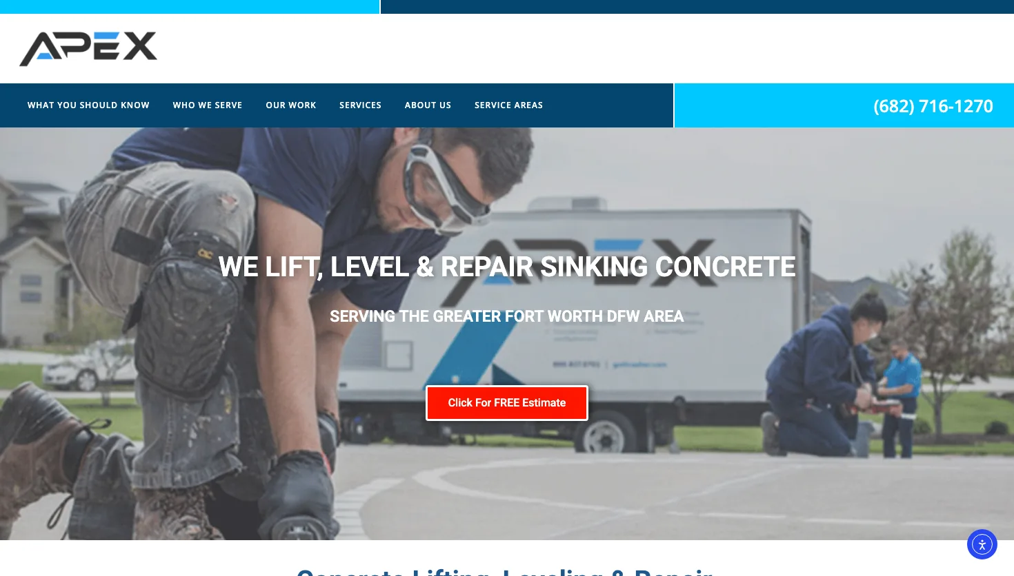 Apex Concrete Lifting LLC website screenshot