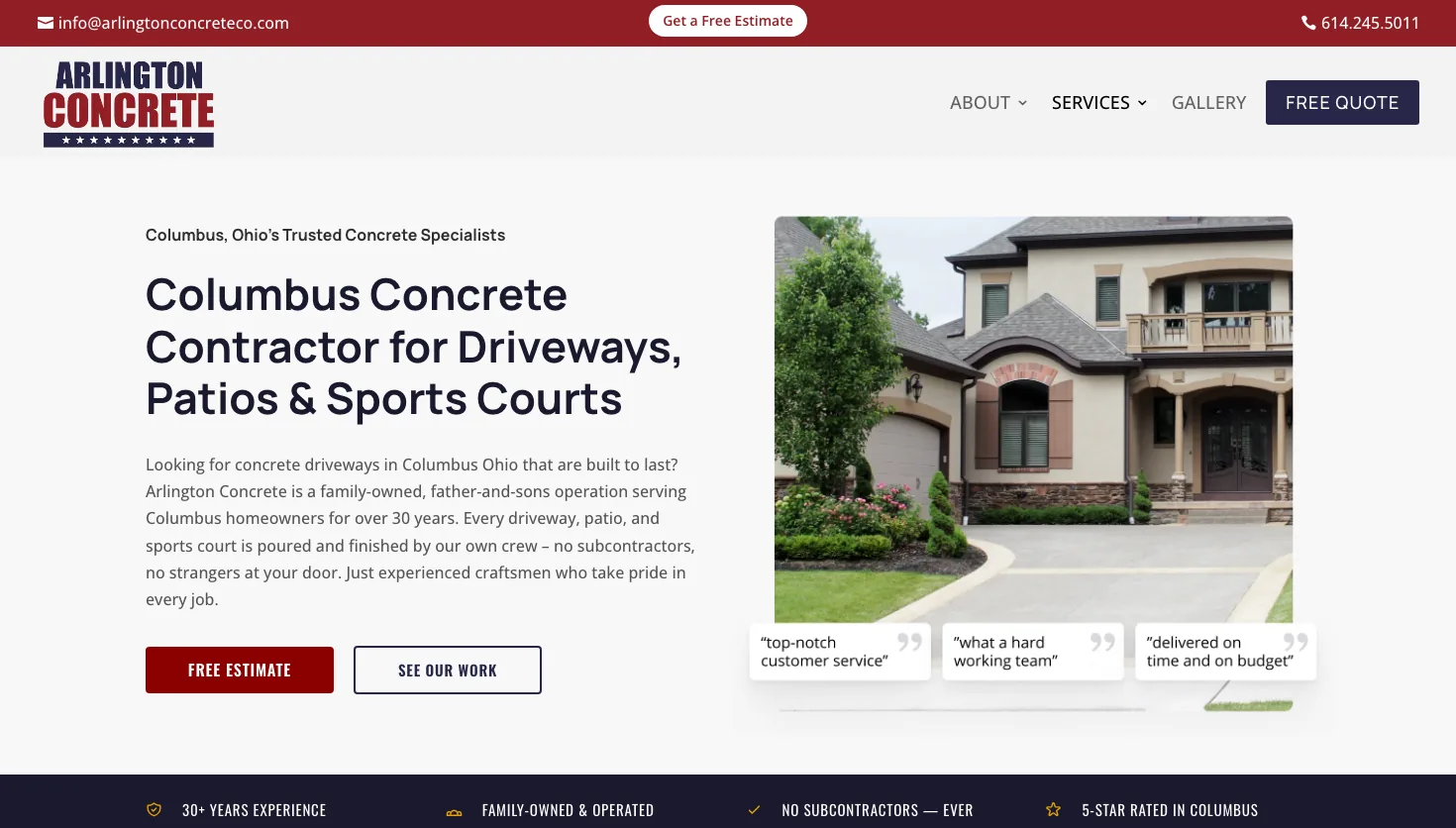 Arlington Concrete website screenshot
