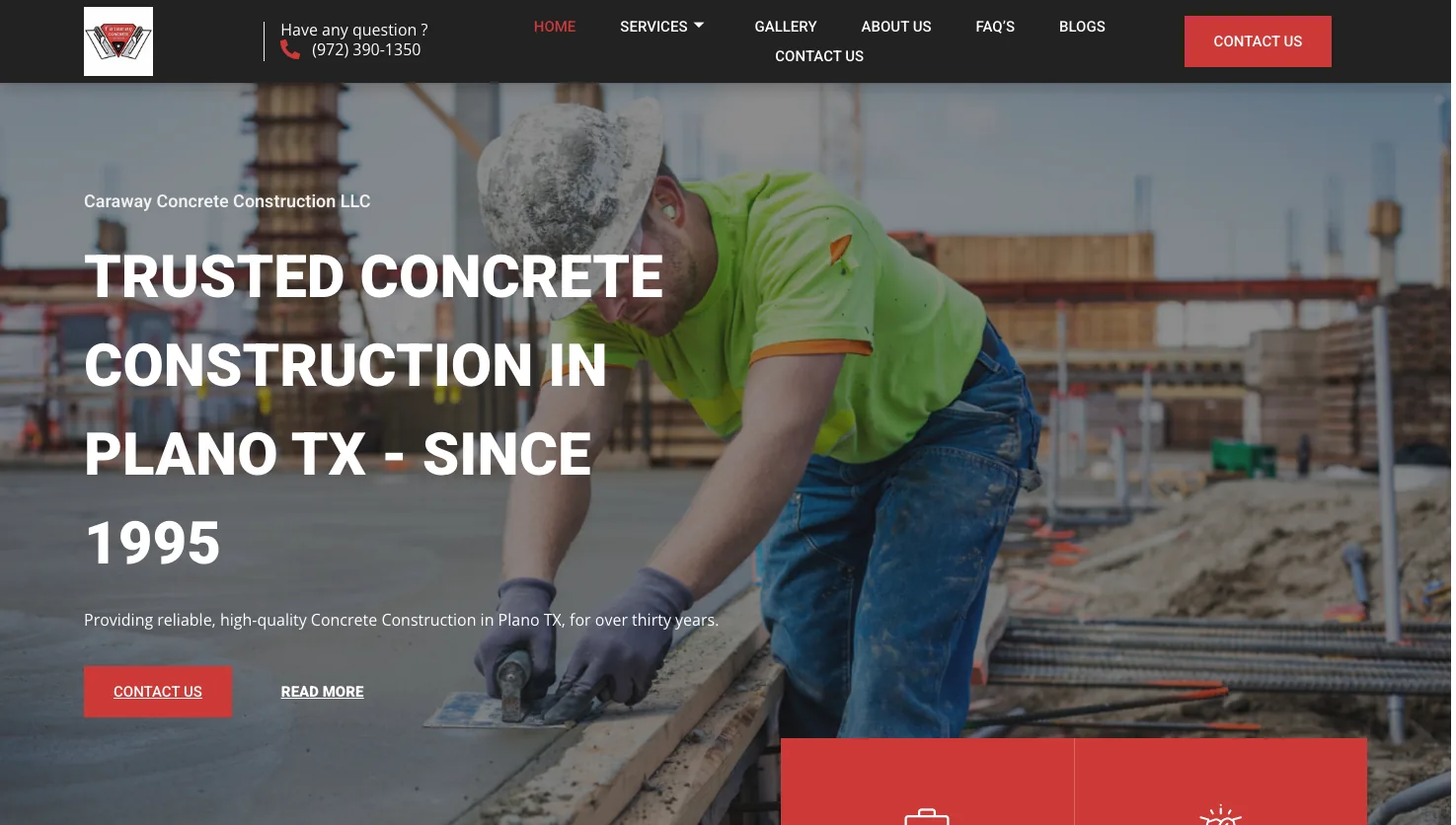 Caraway Concrete Construction LLC website screenshot
