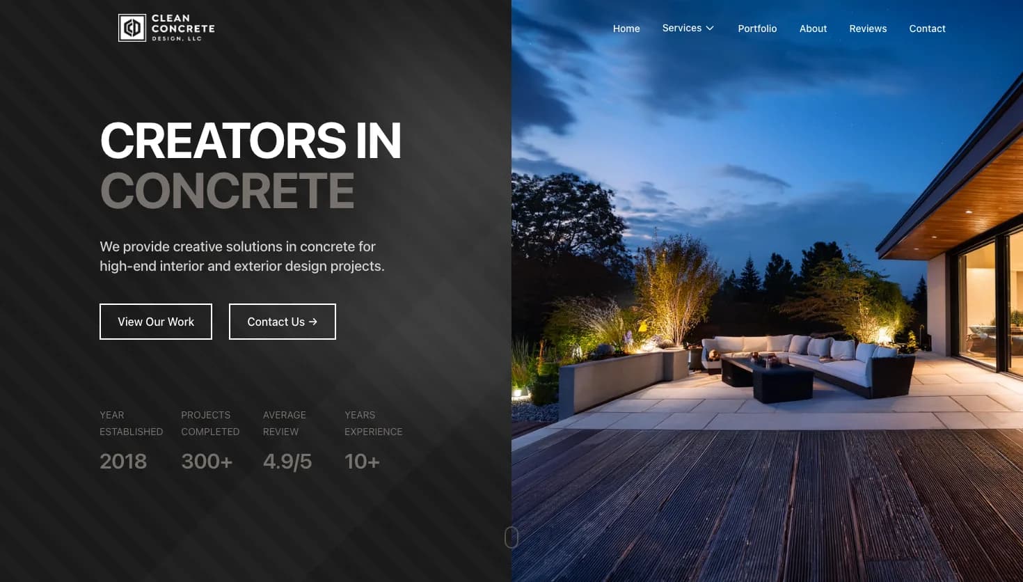 Clean Concrete Design, LLC. website screenshot