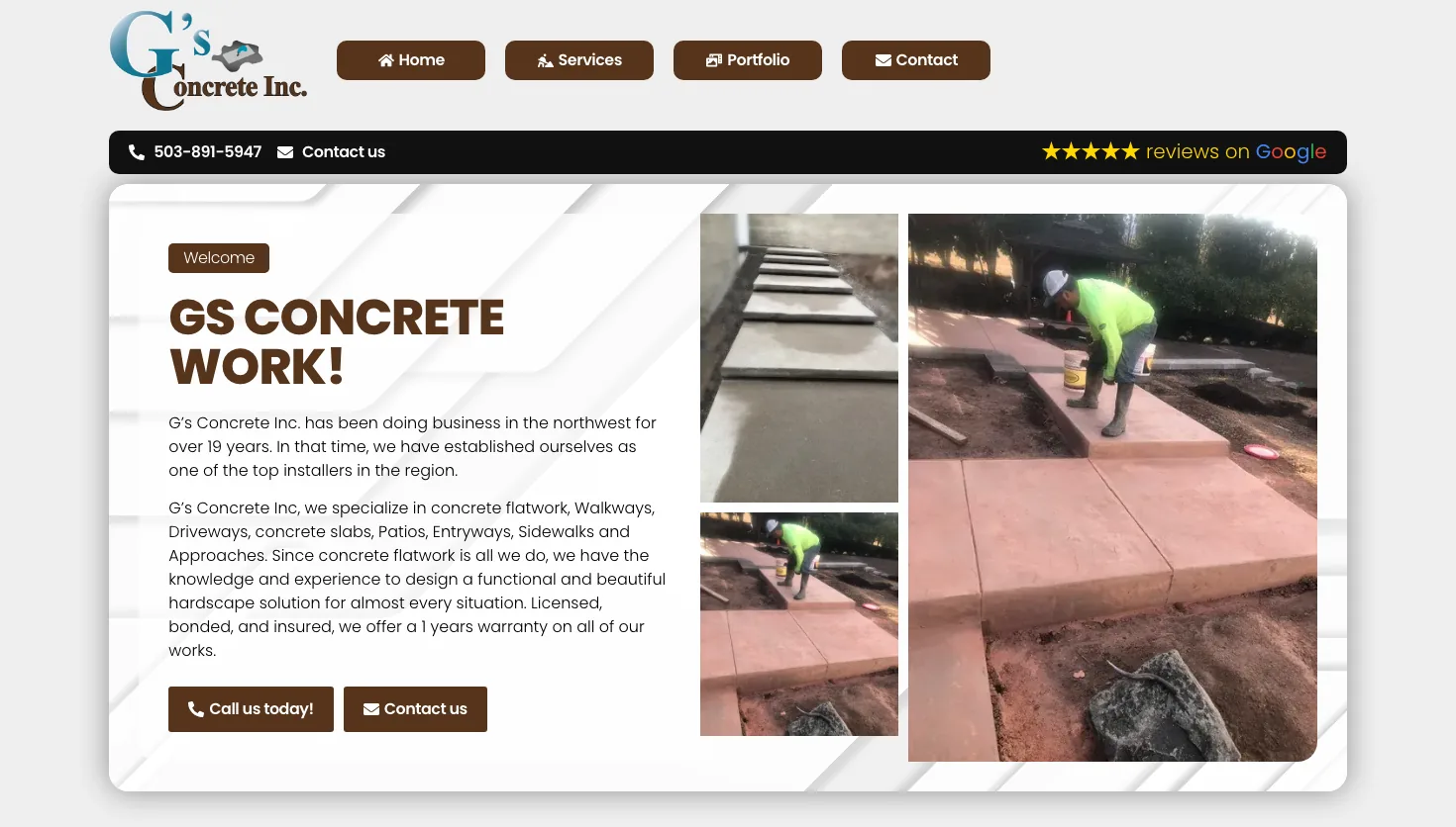 Gs Concrete Inc Portland website screenshot