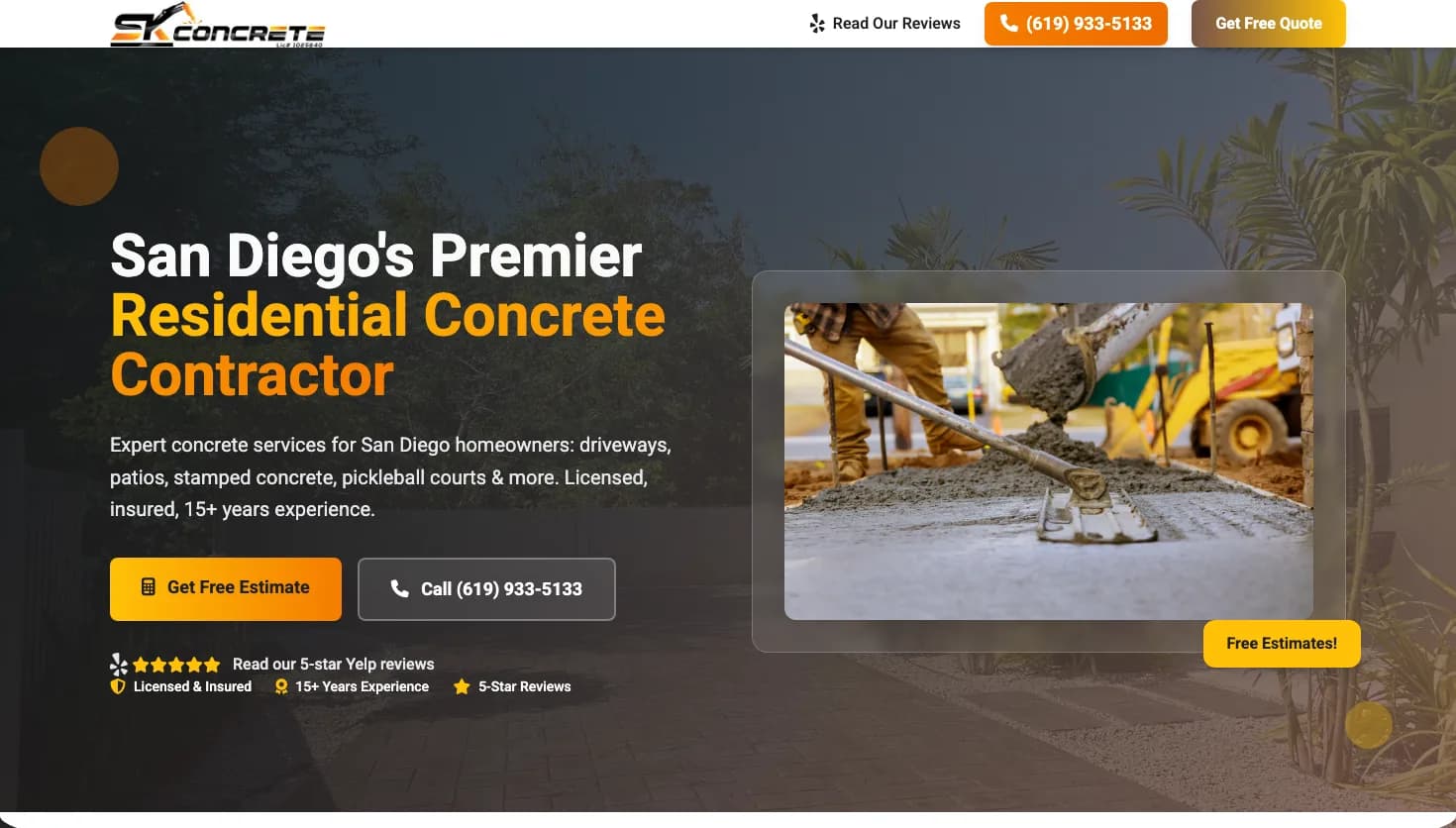 SK Concrete LLC. website screenshot