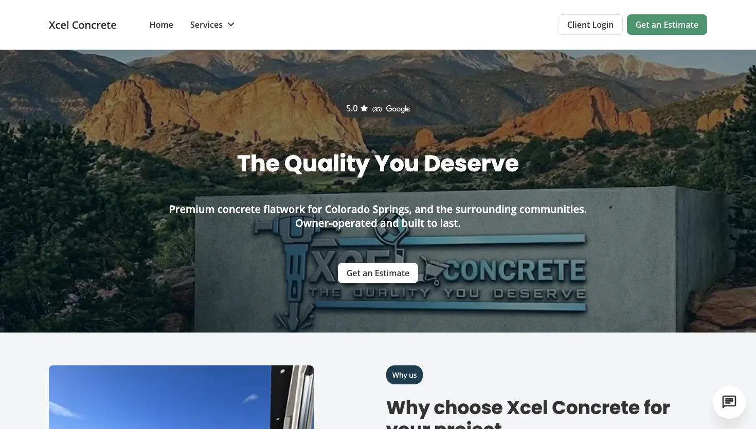Xcel Concrete website screenshot