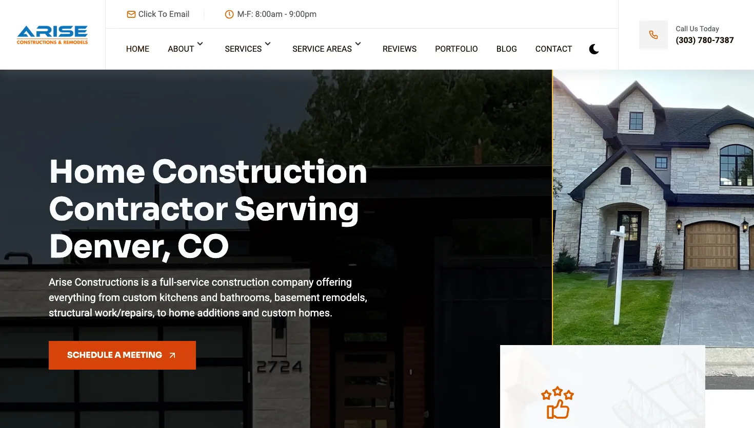 Arise Constructions & Remodels website screenshot