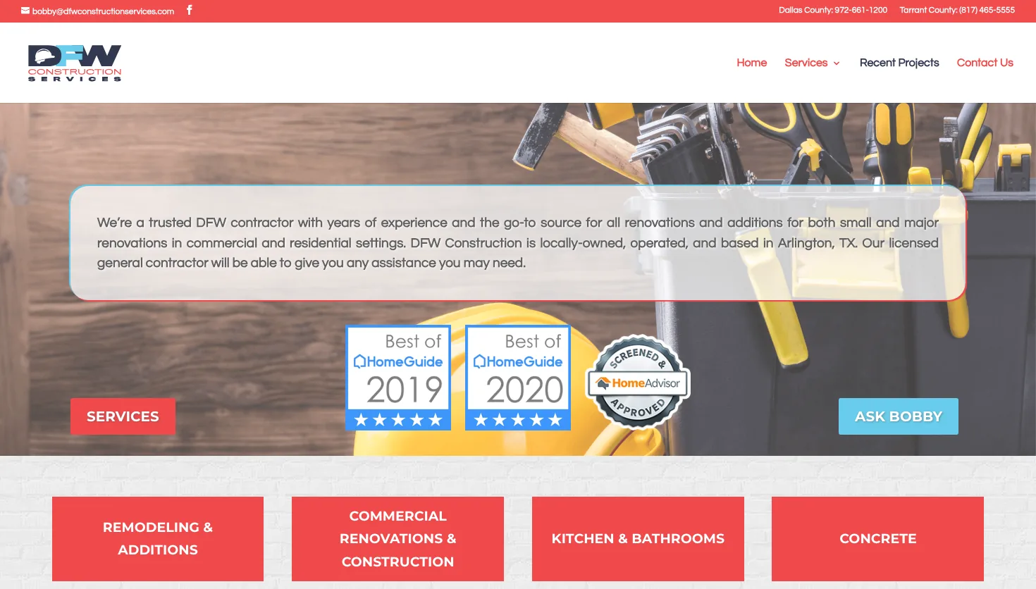 DFW Construction LLC website screenshot
