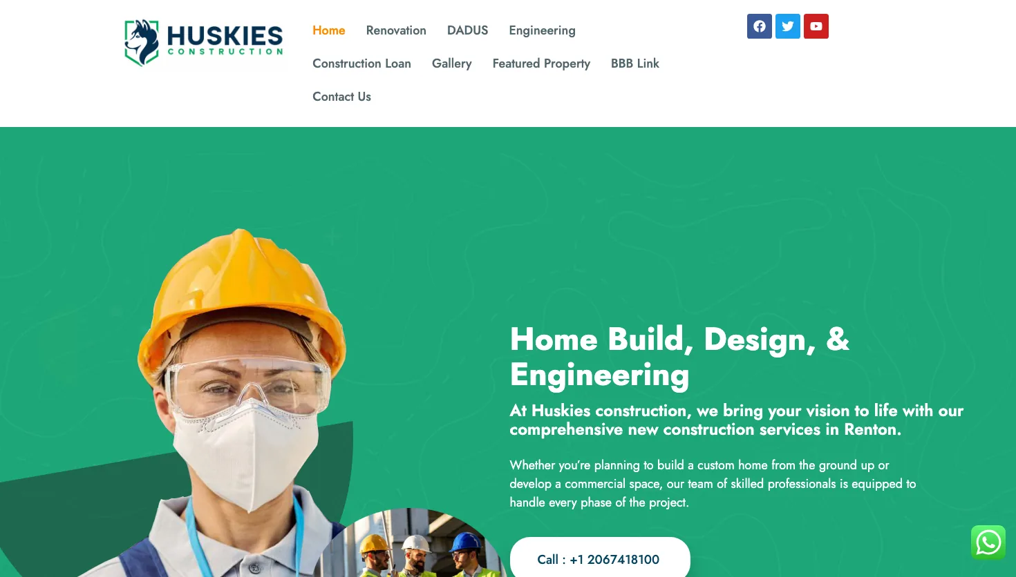 Huskies Construction - Best Construction Company Renton website screenshot