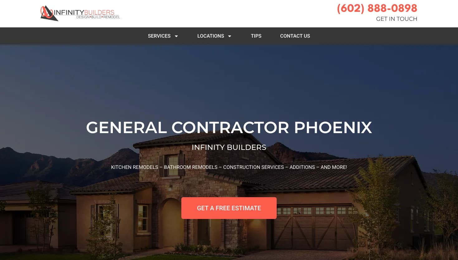 Infinity Builders - Phoenix Remodeling & Construction website screenshot