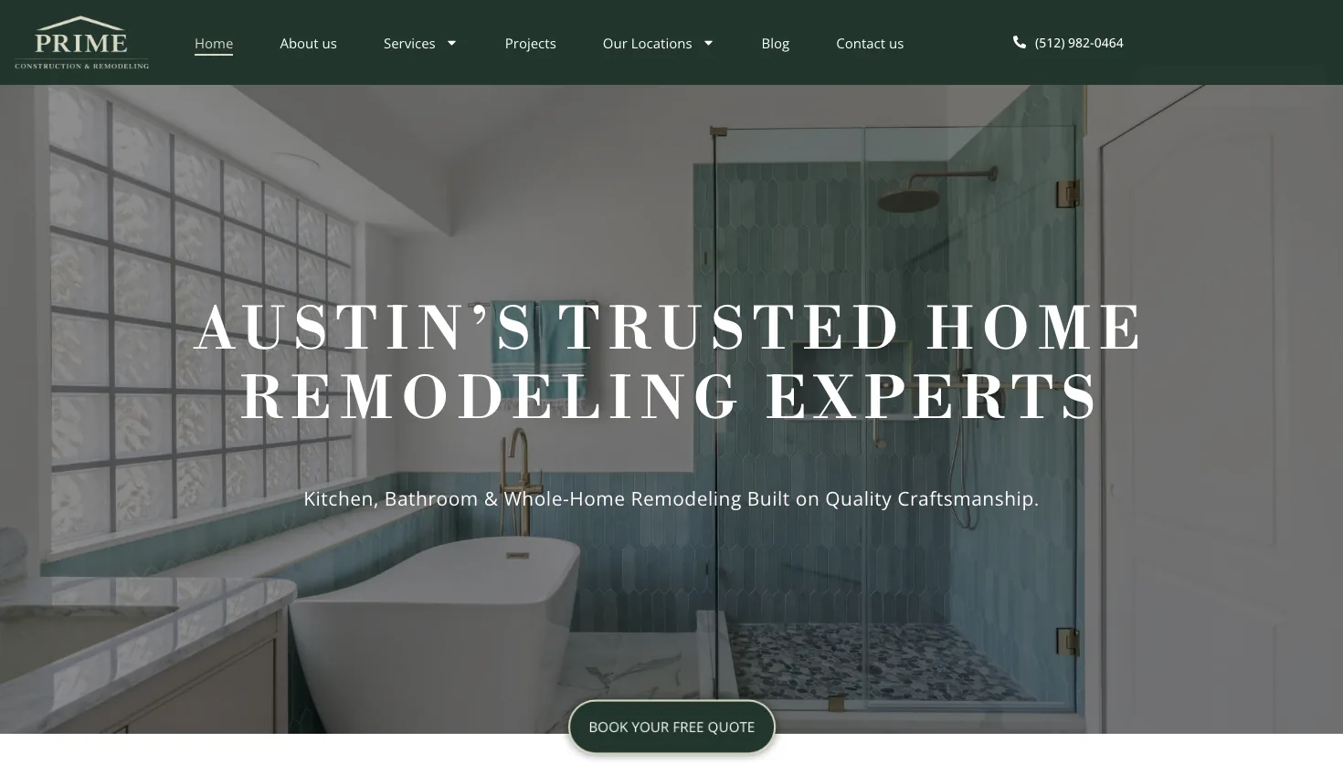 Prime Construction and Remodeling: #1 Kitchen & Bathroom Remodelers In Austin website screenshot