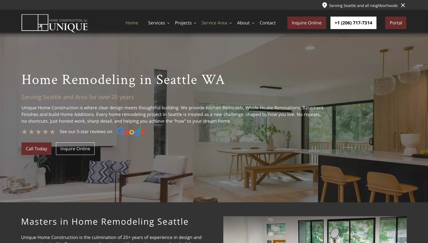 UNIQUE Home Construction website screenshot