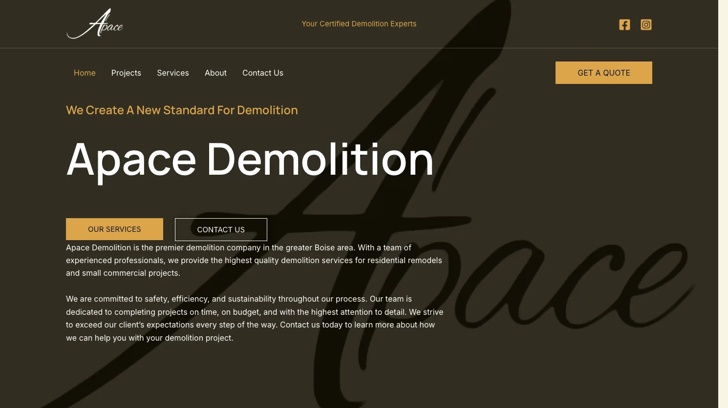 Apace Demolition website screenshot