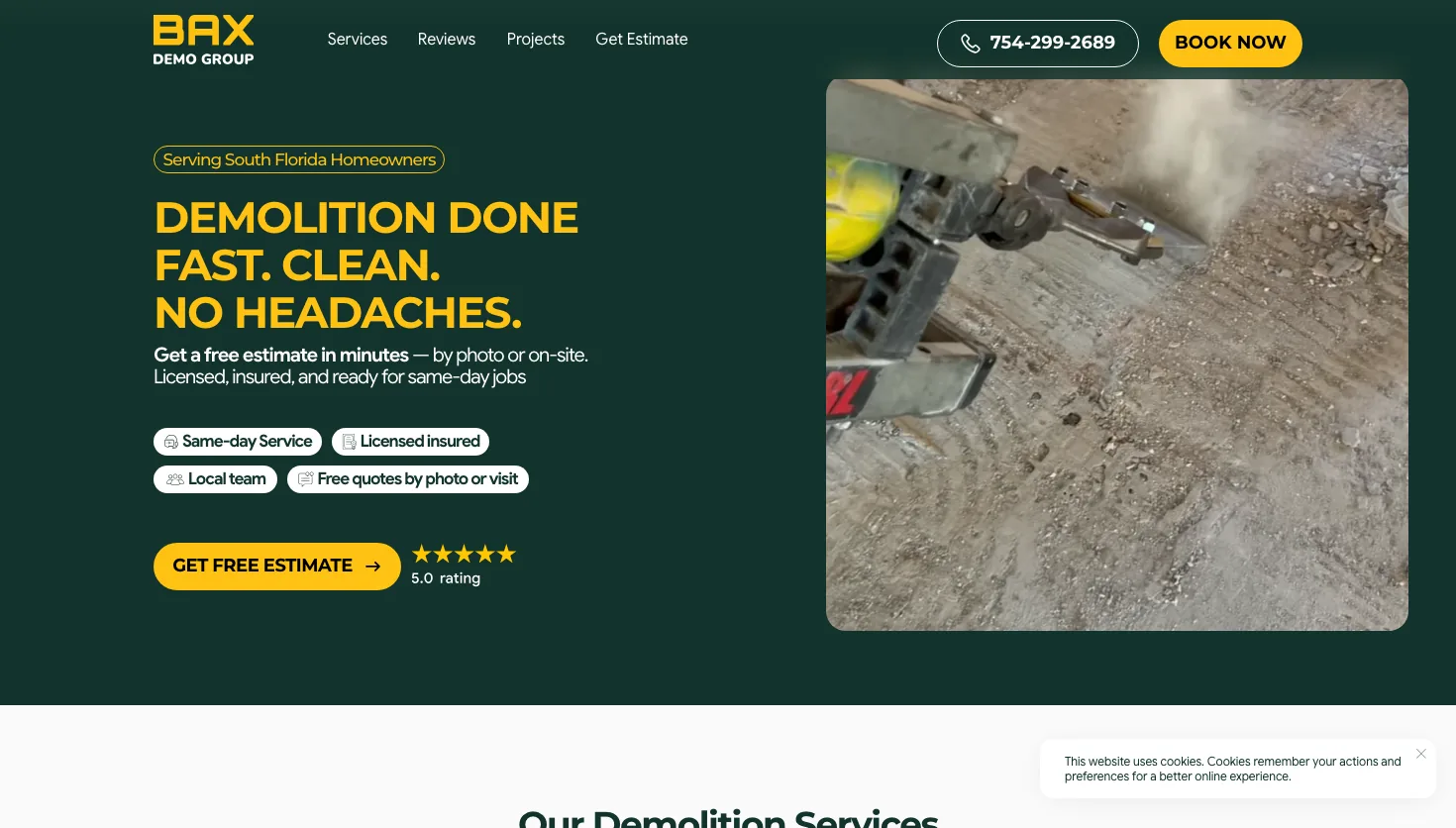 Bax Demolition Group website screenshot