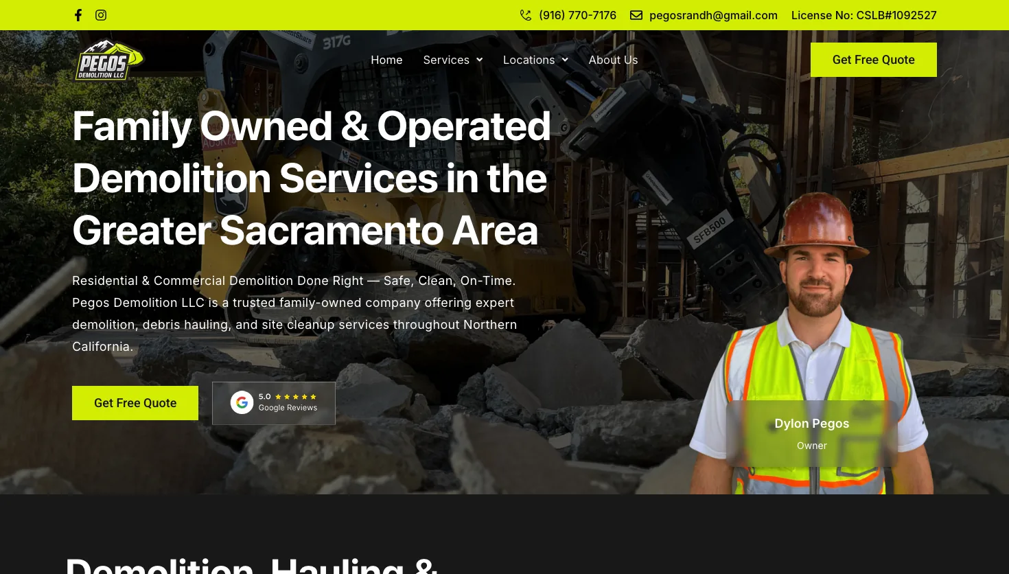 Pegos Demoliton LLC website screenshot