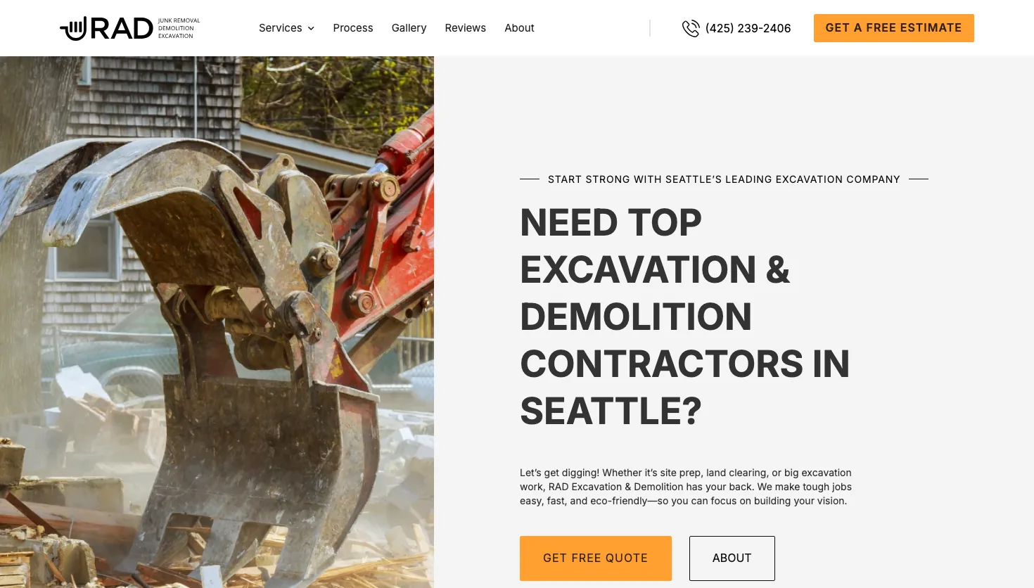 RAD Excavation and Demolition website screenshot