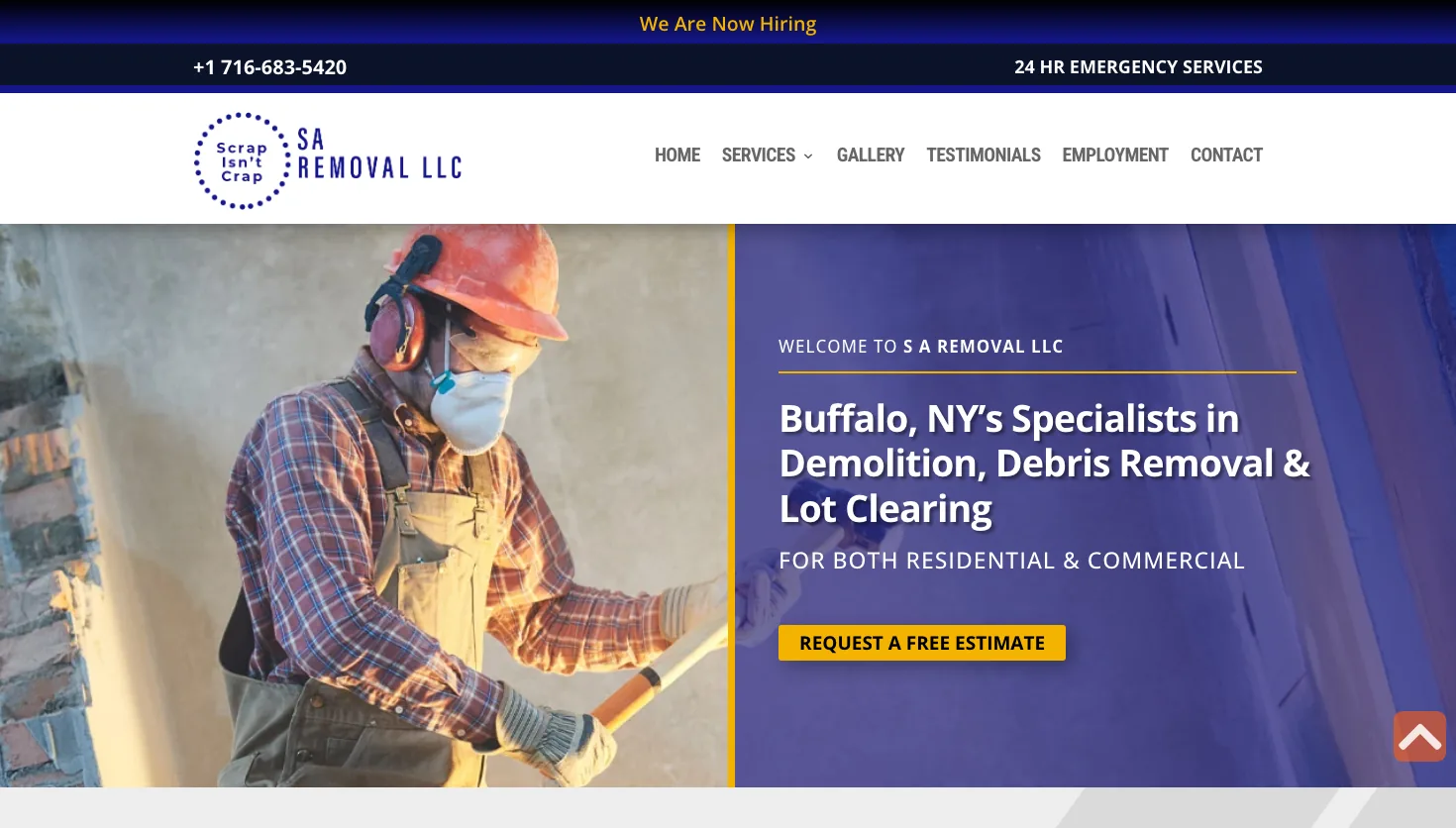 S & A Debris Removal website screenshot