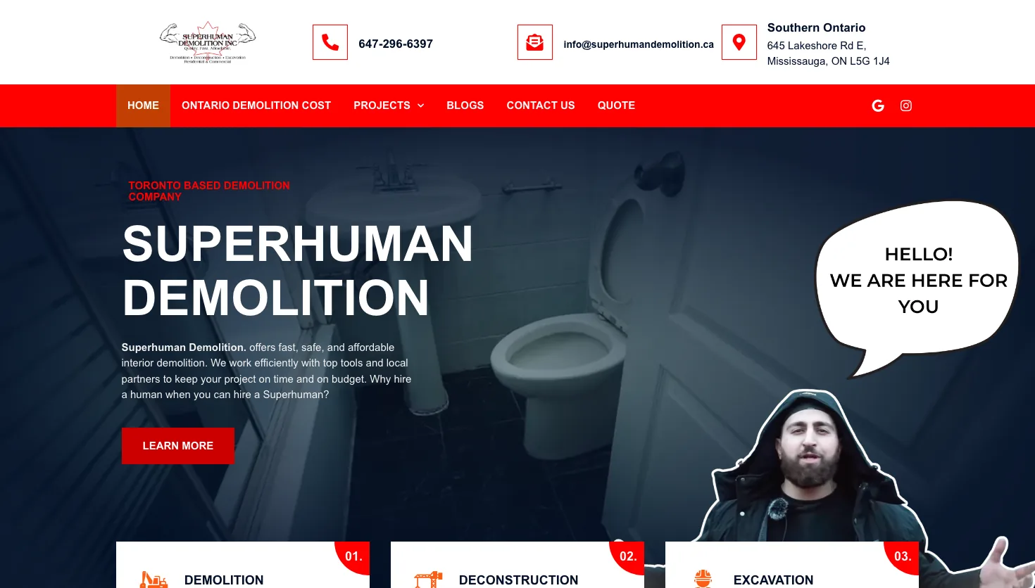Superhuman Demolition Inc. website screenshot