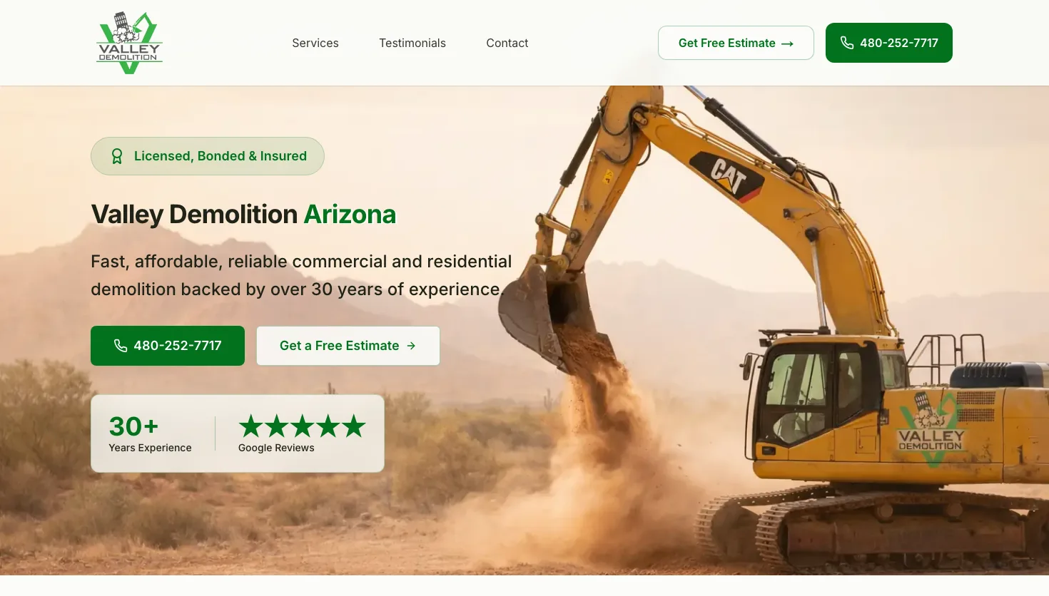 Valley Demolition & Wrecking, LLC website screenshot