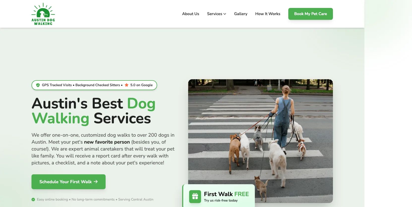 Austin Dog Walking website screenshot