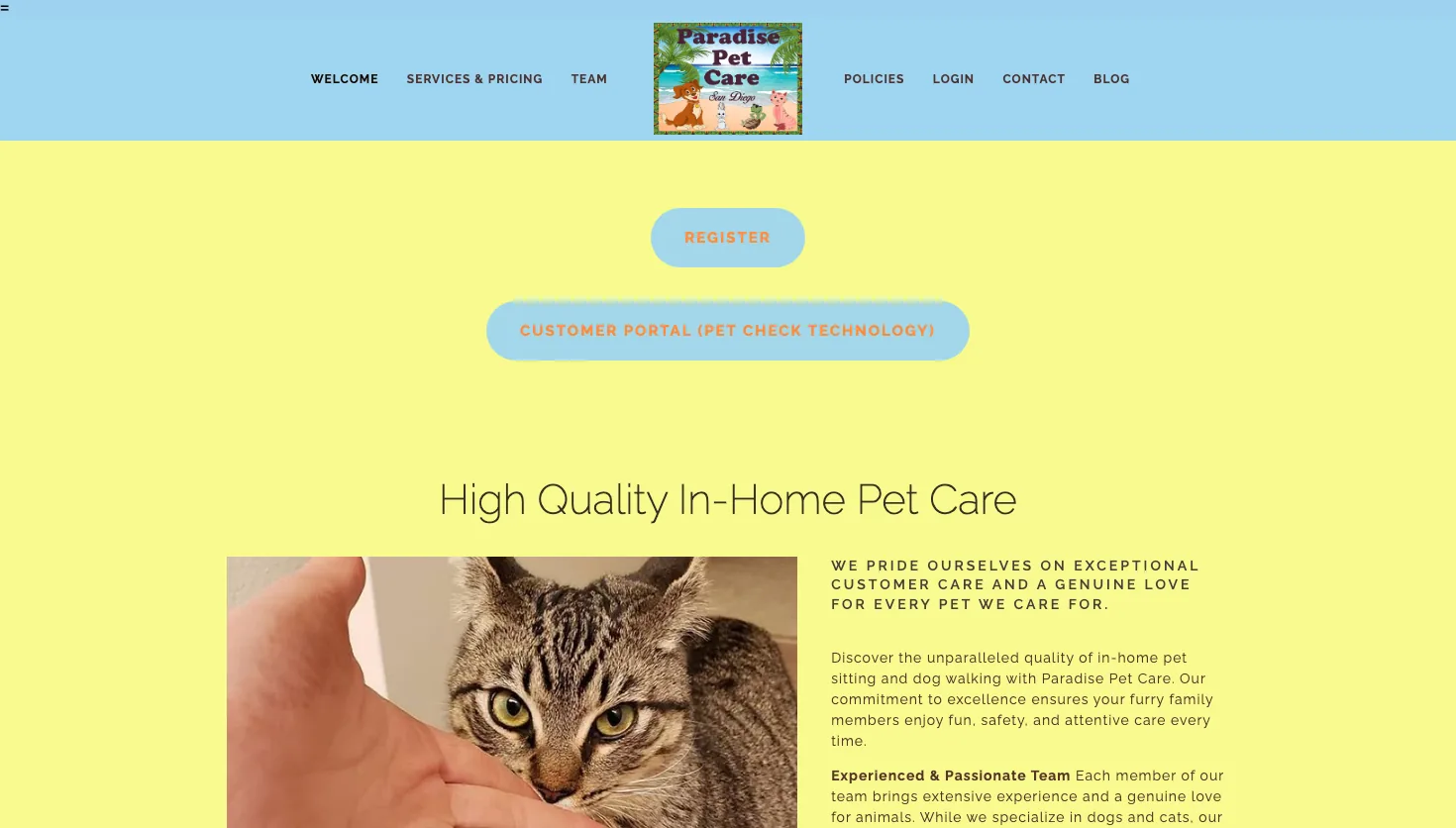 Paradise Pet Care website screenshot