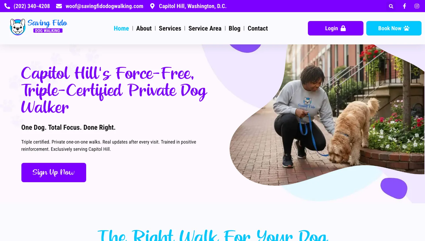 Saving Fido Dog Walking website screenshot