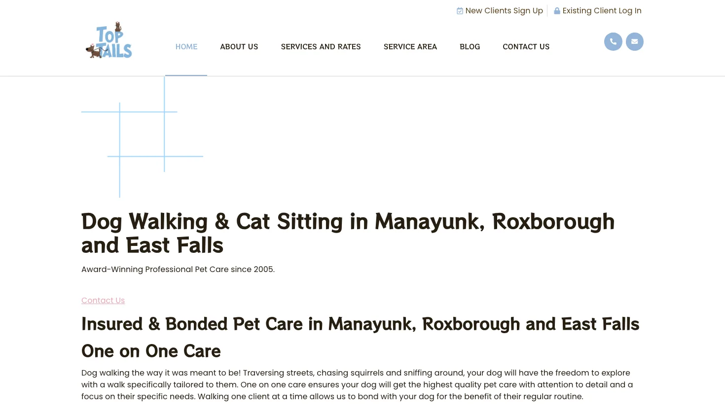 Top Tails Dog Walking & Cat Sitting website screenshot