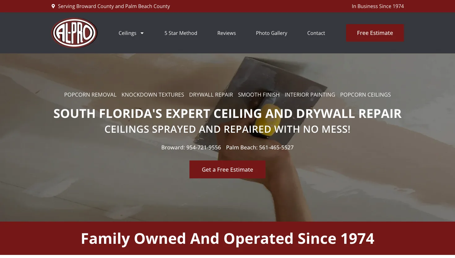Al Pro Ceilings | Ceiling, Ceiling Repair, Popcorn Removal and Knockdown Texture website screenshot